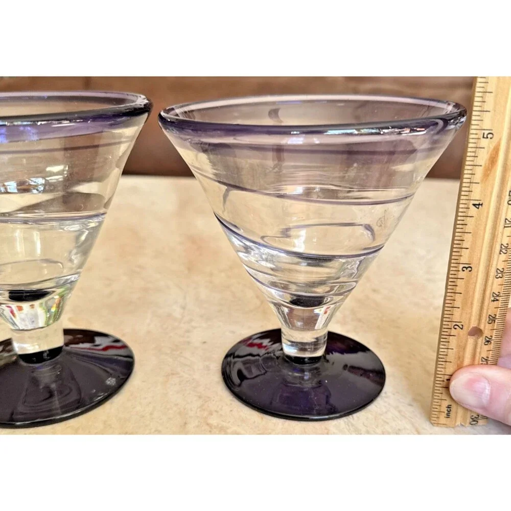 KOSTA BODA Pair Royal Caribbean Handblown Margarita Martini Glass Cobalt Blue